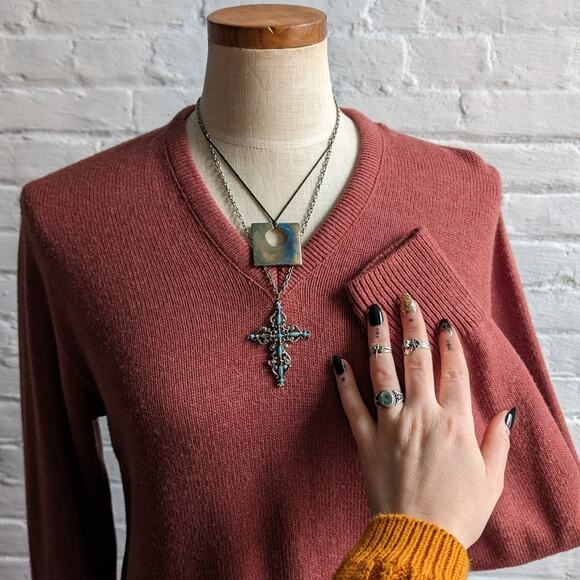 Vintage Minimalist Neutral Knit Grandpa Sweater Chunky Knit Earthy Boho Chic Top - Picture 3 of 8